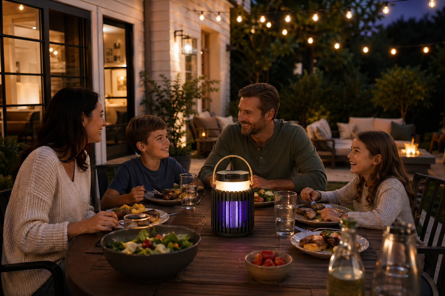 LumenGuard Halo glowing on a patio